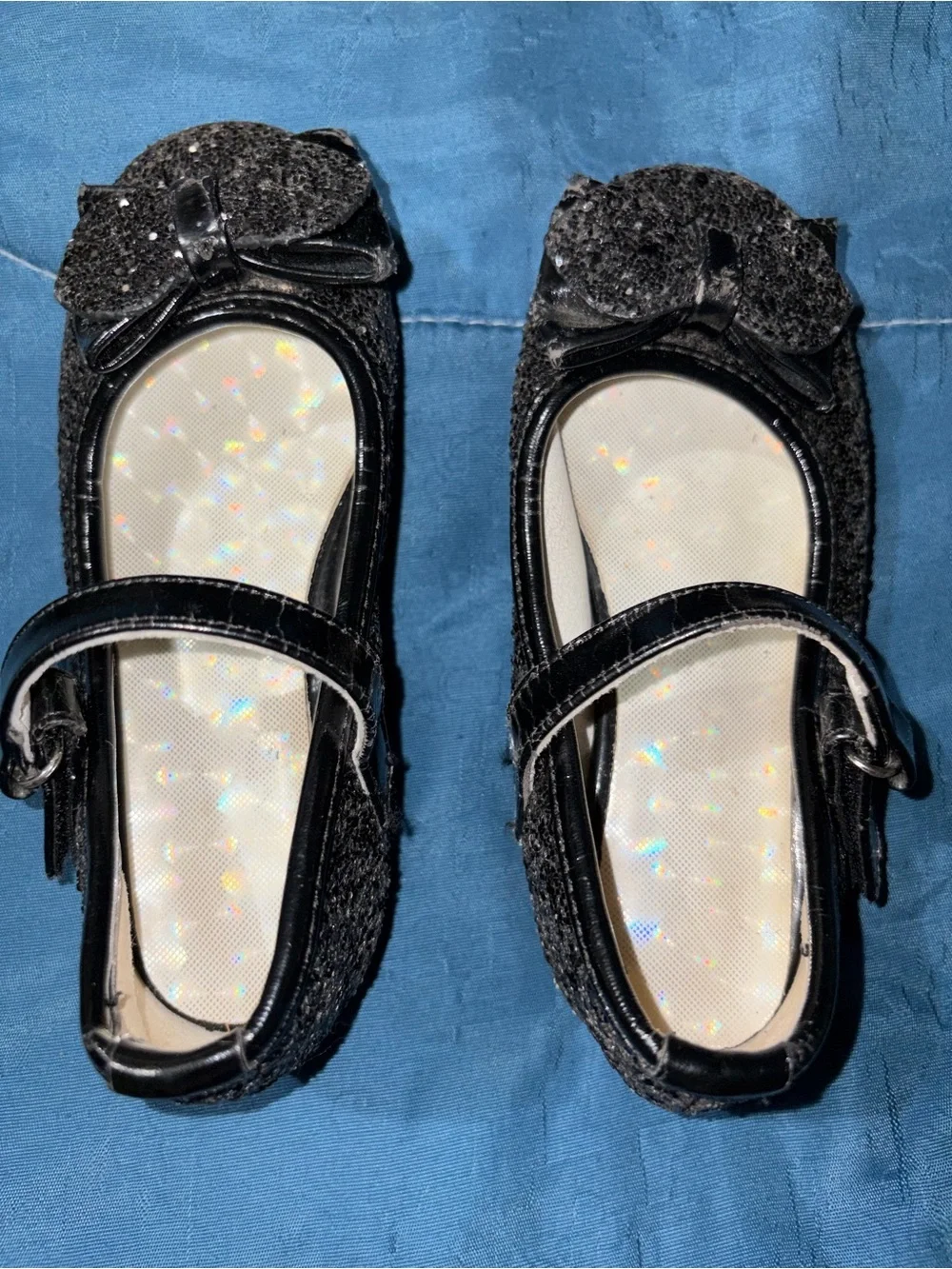 Size 8 Girls Black Glitter Mary Jane Shoes with Bow